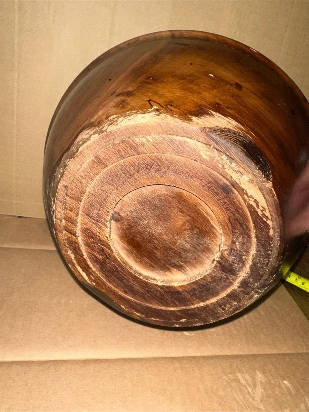 Hand-Finished Brown Wooden Serving Bowl - Classic Dining Accent signed